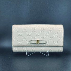 Gucci White Leather Guccissima Bow Long Wallet